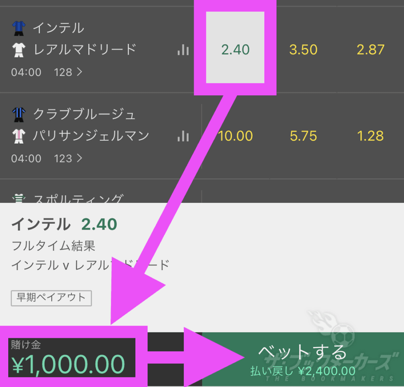 bet365 好きなオッズを選んでベットスリップに追加〜賭ける！