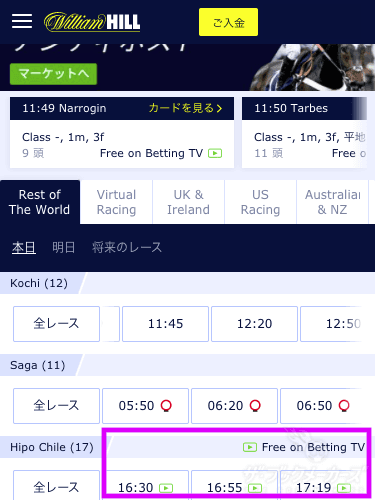 ウィリアムヒル・海外競馬レース視聴方法