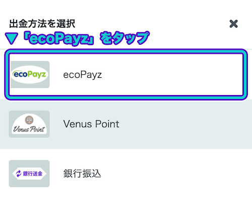 カスモ　ecoPayzをタップ