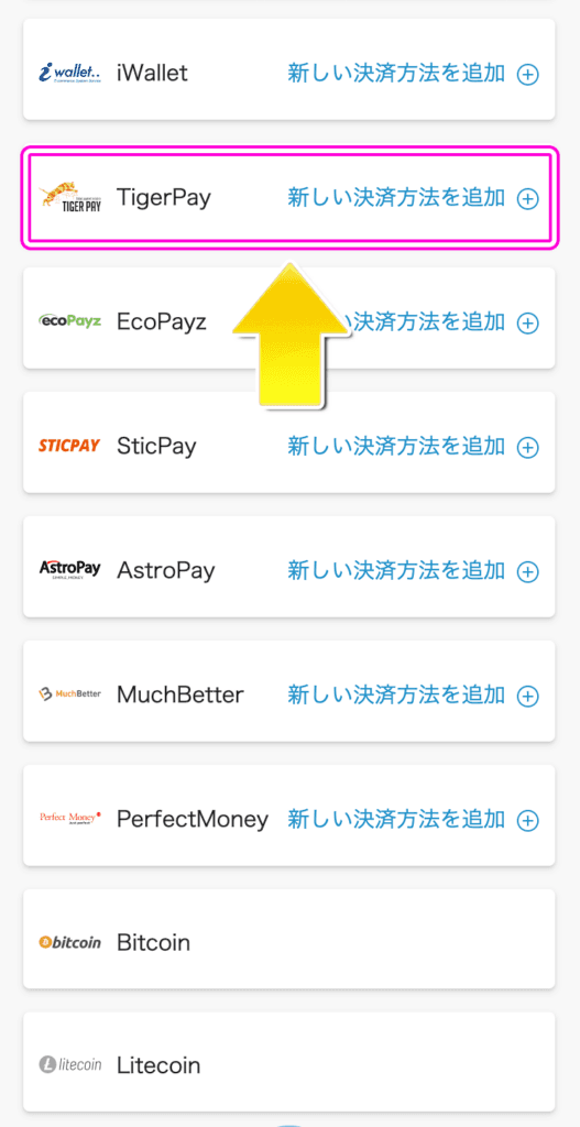 BONSにタイガーペイで入金する方法
