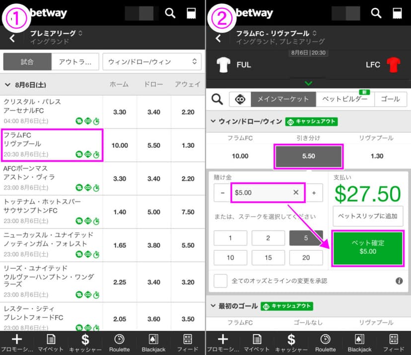 BetWay ベット方法・賭け方