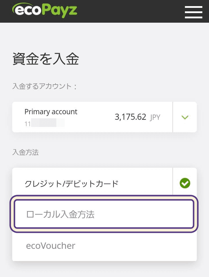 ローカル入金方法からAlternative Paymentsを選択