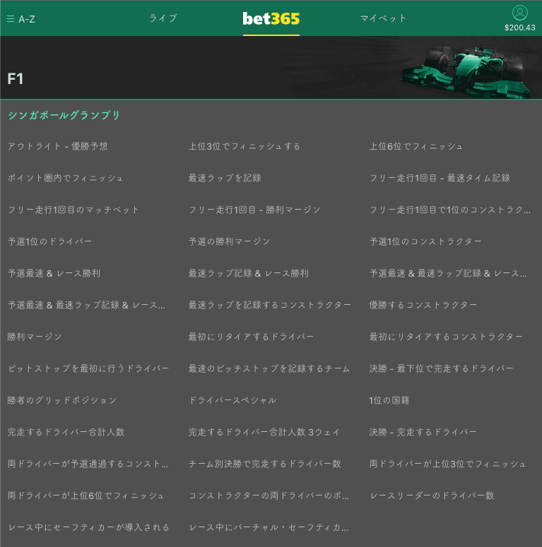 ブックメーカーが提供するF1のベット種類