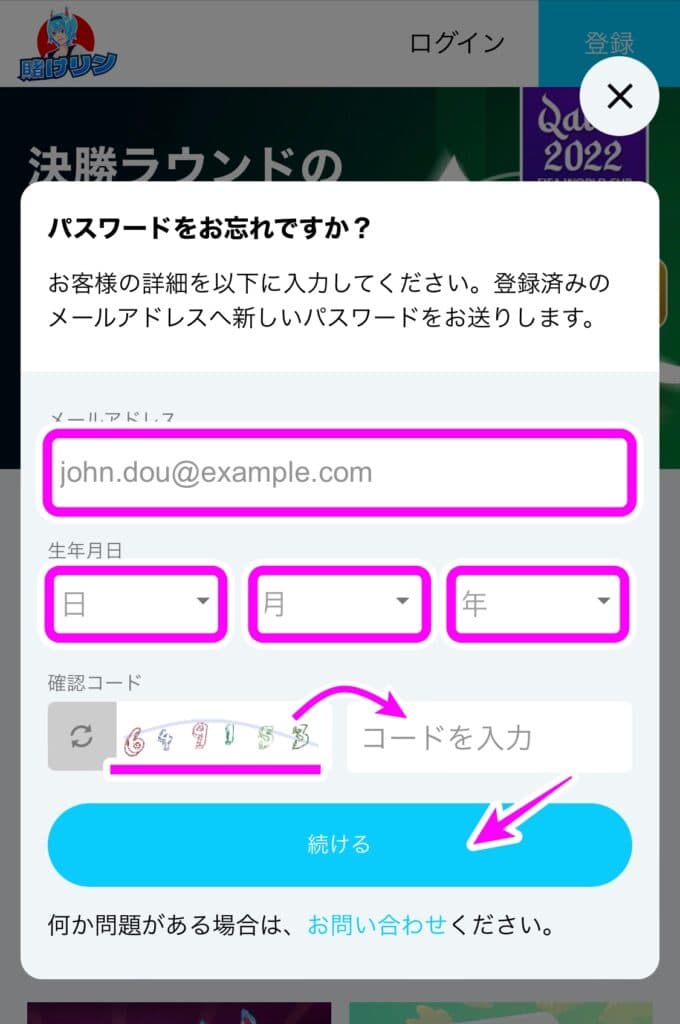 賭けリンパスワードの再発行