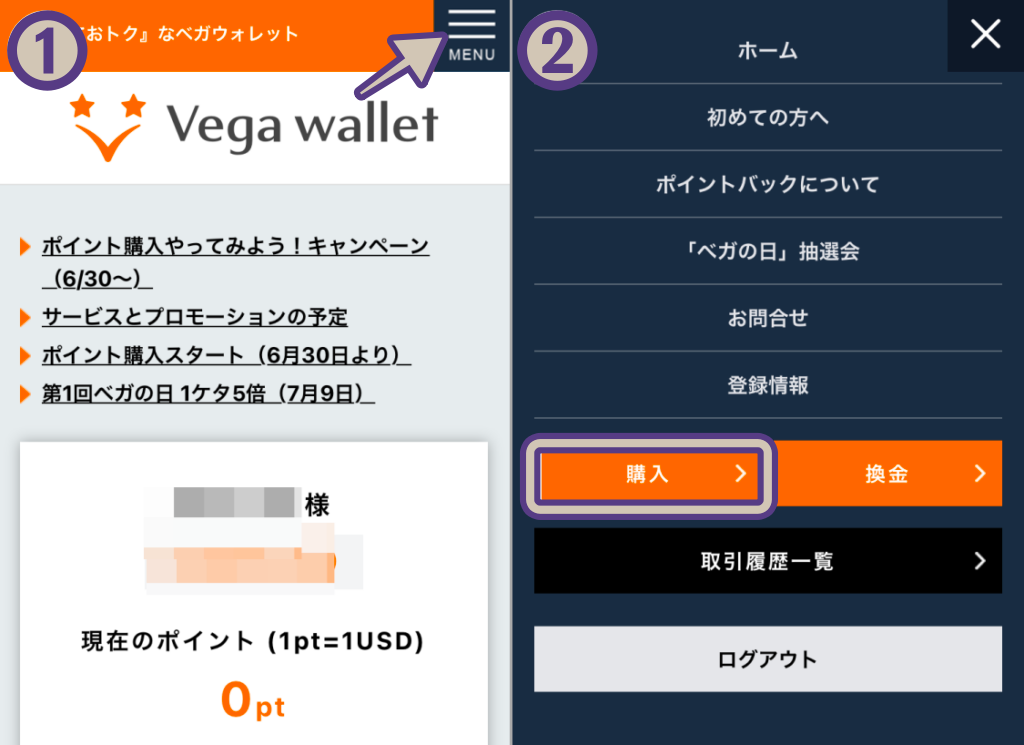 Vega wallet ポイントの購入方法