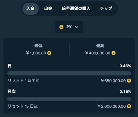 ステークの入金制限額確認画面