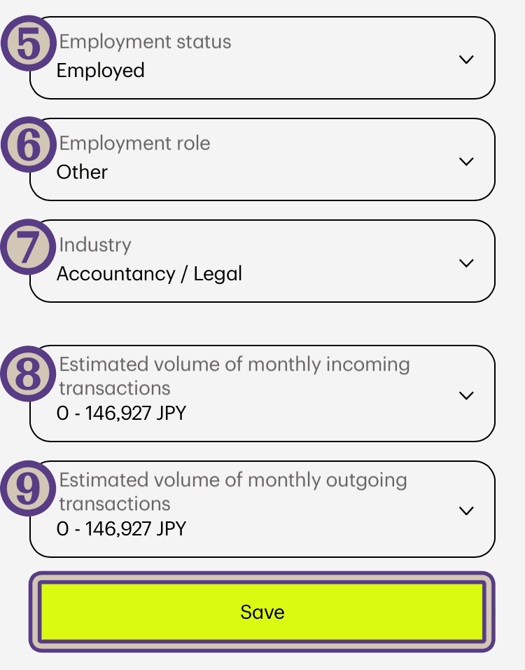 ペイズ（payz）のアカウント作成で国籍や就業状況を入力