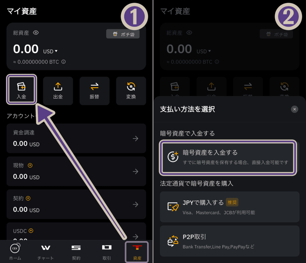 Bybitに仮想通貨で入金する方法