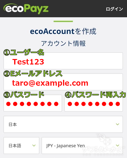 エコペイズ(ecoPayz)登録画面①