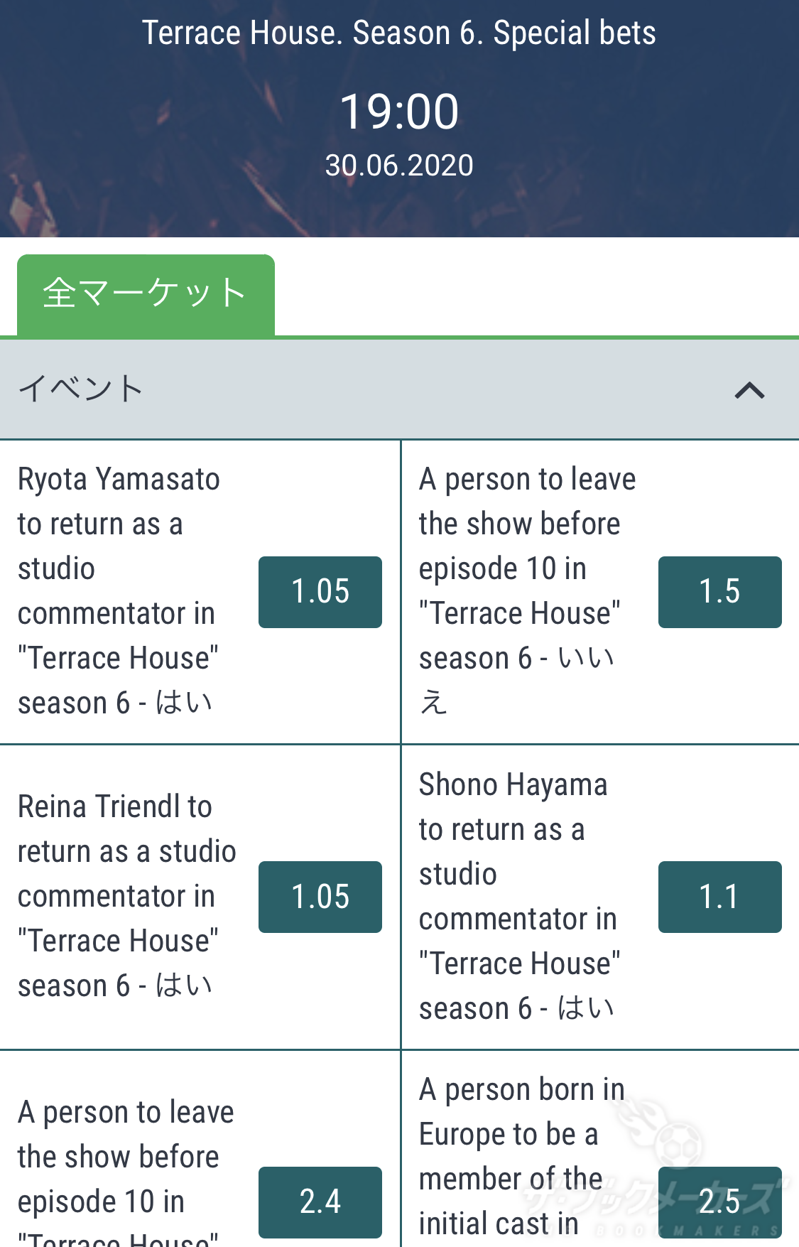 テラスハウスオッズ