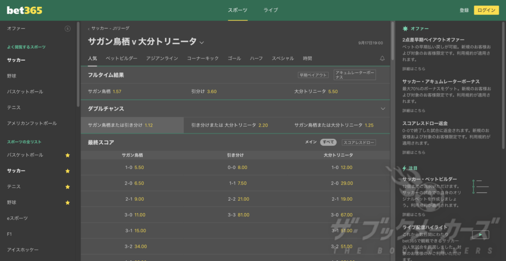 bet365ベット画面