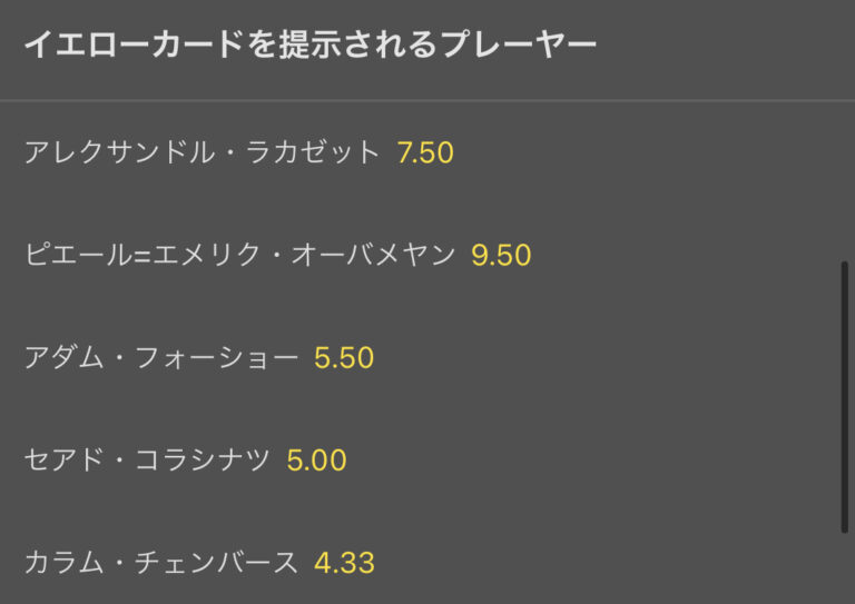 bet365 イエローカードを提示されるプレーヤー