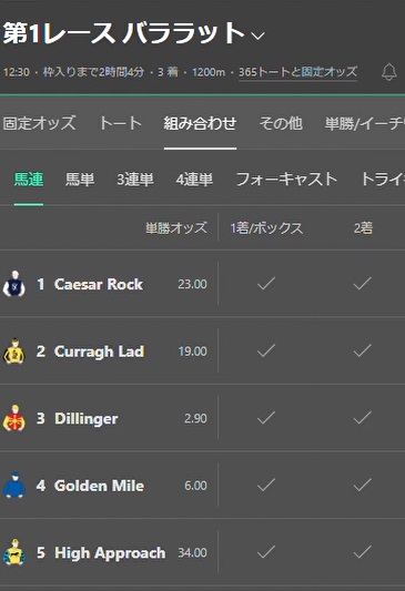 第1レース/バララット/組み合わせ