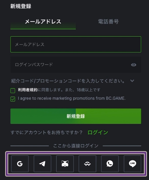 BC.GAME 登録方法②